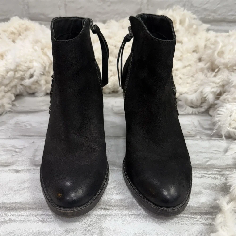 Dolce‎ Vita Ankle Bootie Black Leather Fringe Western Mini Boots Woman's Size 6